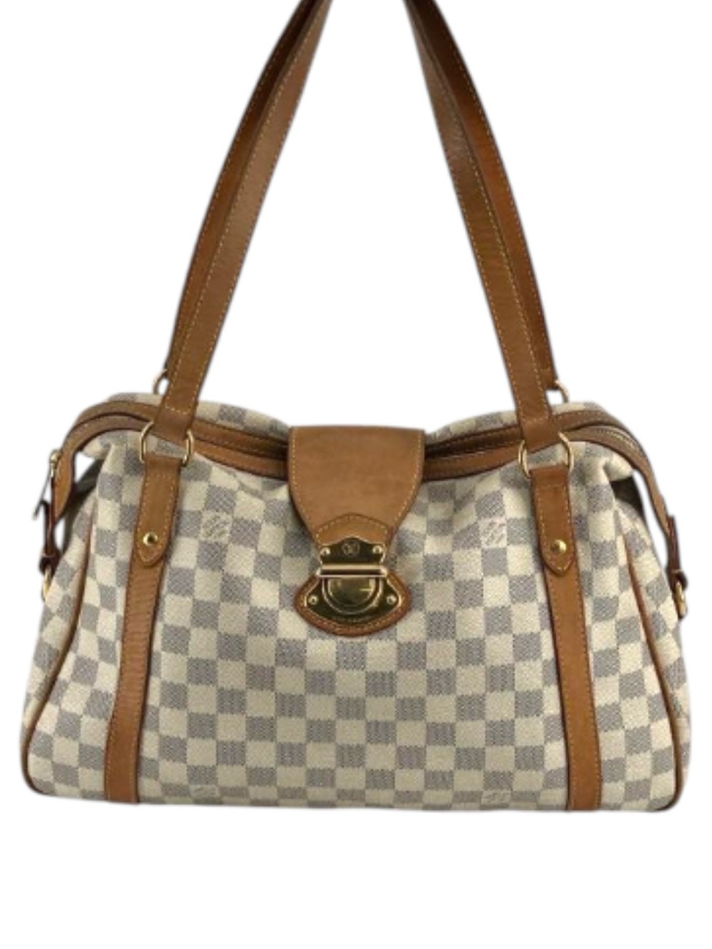Louis Vuitton Cream and Tan Damier Shoulder Bag with Gold Hardware